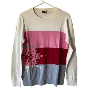 Talbots Multicolored Snowflake Cotton Blend Sweater- Size Large